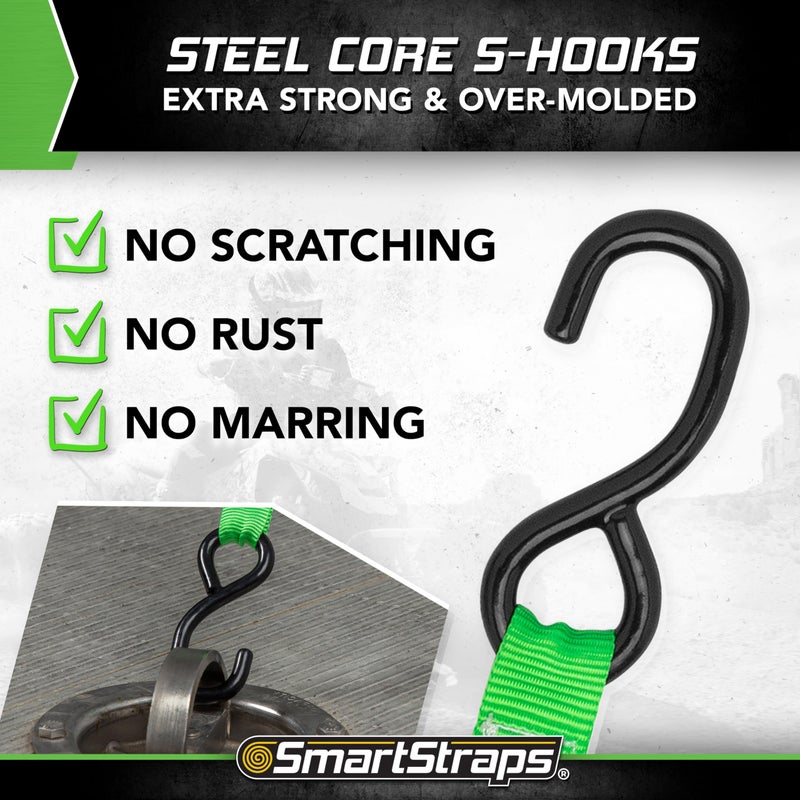SMARTSTRAPS Retractable Ratchet Tie Down Straps (4 PK) 1,500lb Break Strength, 500lb Safe Work Load, Standard Duty, Secure and Haul ATVs, Lawn Tractors, Cargo, Boxes and Other Small Equipment - Image 4
